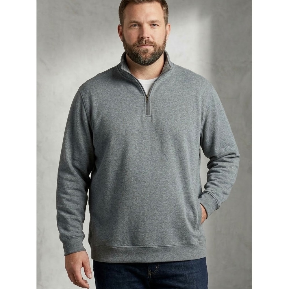 LL Bean Quarter Zip Sweatshirt Gray Fleece Lined Pullover Mens XXL Tall